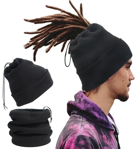 Ababalaya Unisex Knit Rasta Beanie Unisex Open Turban Beanies Winter Hats for Dreadlock Hair Wraps for Men Women, Black