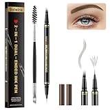 Eyebrow Pen, Soleira Waterproof Eyebrow Pencil with 4 Tip Microblading Eyebrow Pen and Dual-ended Eyebrow Brush, for Natural-Looking Brows, Long-Lasting, Ash Brown