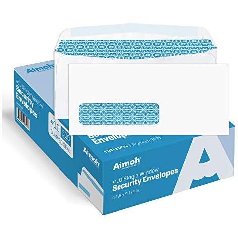 Aimoh #10 Single Left Window Security Tinted Envelopes, Gummed Closure, Size 4-1/8 X 9-1/2 inches, 24 LB - 500 Count (35310) Cover