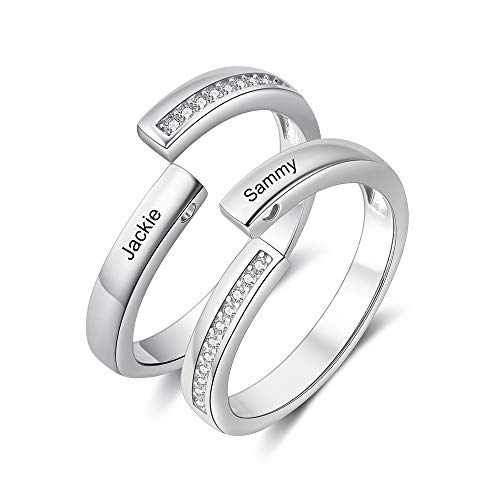Bague Ouverte avec Nom Gravé Personnalisé 2 Anneaux pour Femmes Hommes Bague Réglable Ensemble D'anneaux avec Gravés Cadeau pour Son Meilleur BFF Partenaire Cover