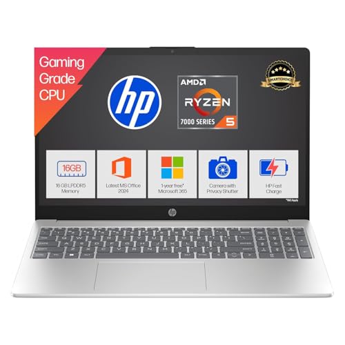 Image of HP Smartchoice 15, AMD Ryzen 5 7535HS (16GB DDR5, 512GB SSD) Anti-Glare, Micro-Edge, FHD,15.6'' /39.6cm, Win11, M365 Basic(1yr)* Office24, Silver, 1.6kg, fc1039AU, FHD Camera w /Shutter, Backlit Laptop
