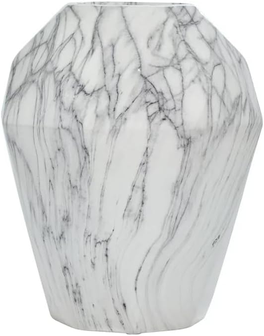 Marble-Like Ceramic Vase. (White Faux Marble Abstract Bud 10"" x 10"" x 12""), ZQ-58