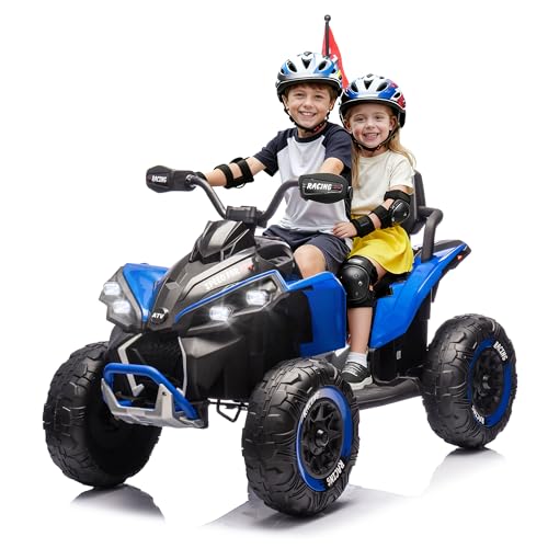 XL 2-Seater Kids Ride on ATV 24V Ride on Toys for Big Kids W/Parents Control, 4-Wheel Shock Absorber, Electric ATV Car with Music, Lights, Bluetooth, Blue