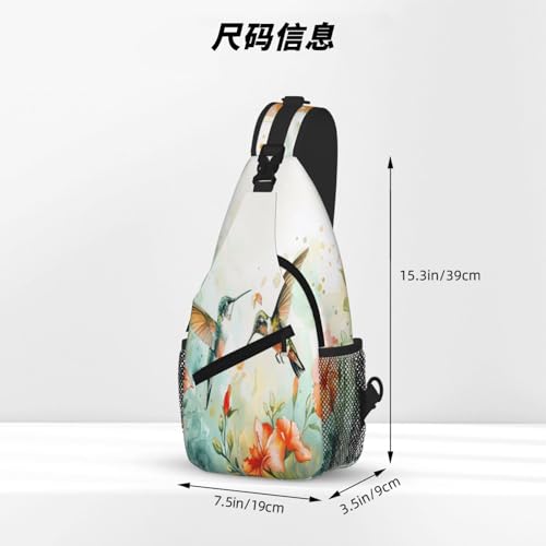 Image of SUPLUCHOM Sling Bag Hummingbird Flower Watercolor Hiking Daypack Crossbody Shoulder Backpack Travel Chest Pack for Men Women