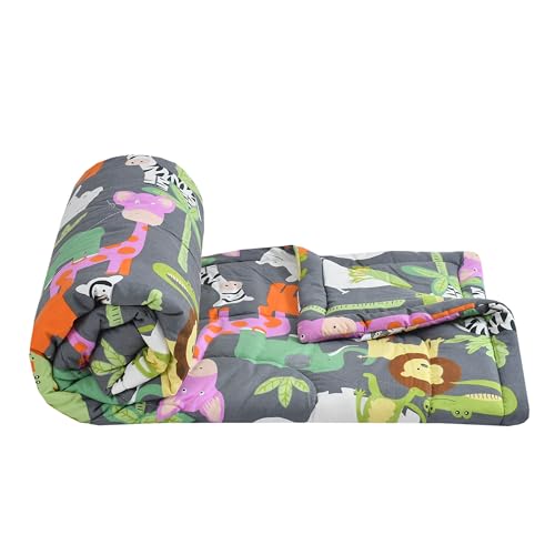 Image of FRESH FROM LOOM Summer Collection Kids Microfiber Double Bed Blanket |Cartoon Printed Dohar |Soft Kids Boy & Girls Comforter | Summer Blanket for Children (90x100 inch| King Size | Animal Black) |TC - 144