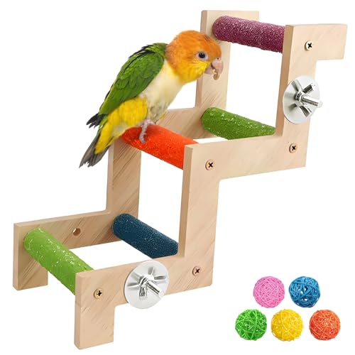 Image of Hamiledyi Nature Wooden Bird Ladder Pet Parrots Climb Bridge Exercise Stands for Parakeet Climbing Chewing Bridge Bird Cage Accessories for Cockatiel Parakeet Lovebirds Budgie