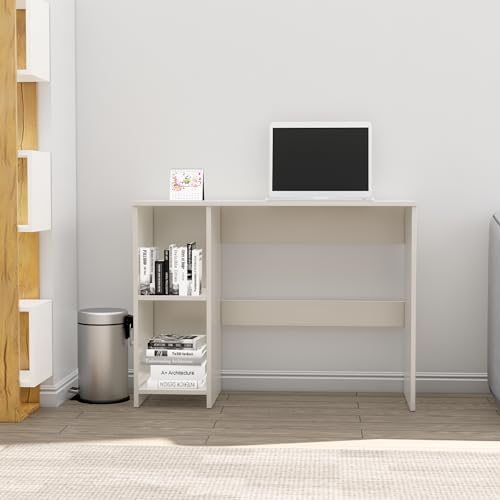 Image of Bniture Wooden Study Table for Home | Engineered Wood Study Table with 2 Storage Shelf | Multi Purpose Computer Desk for Writing & Study | Laptop Table for Study Room & Office | Frosty White