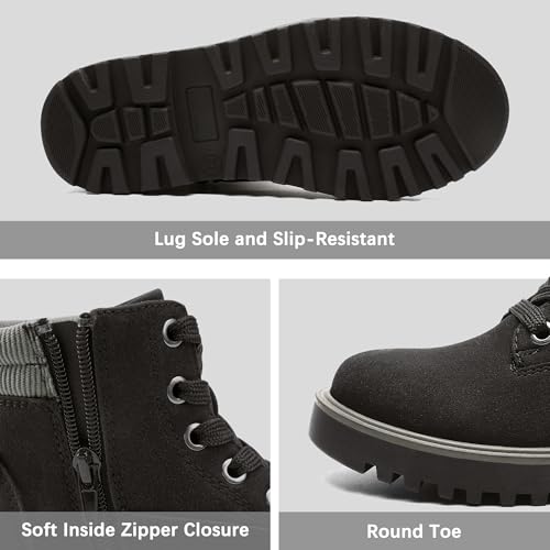 MIXIN Girls Boys Combat Hiking Snow Boots Waterproof Non-Slip Fashion Work Ankle Boots with Lace Up Side Zipper for Little Big Kids4