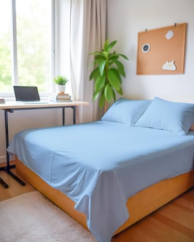 Image of Microfiber Queen Size Bedsheet with 2 Pillow Covers | Ultra Soft & Breathable Flat Sheet | Wrinkle-Resistant, Premium Comfort for Everyday Use |Size (90 inch x 102 inch) Light Blue