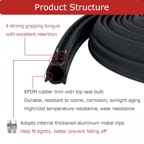 Image of Car Door Rubber Seal Strip with Top Bulb, Fit 1 /16 inch Edge, Automotive Weather Stripping Soundproofing Edge Guard Trim for Cars, Boats, RVs, Trucks and Home Applications, 10Ft