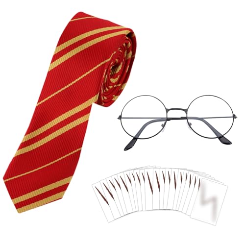 HOWAF Disfraz de Mago Cosplay, Bufanda Corbata Mágico Gafas Marco Tatuaje para Disfraz Carnaval Disfraz Halloween Cosplay Costumes Accessories