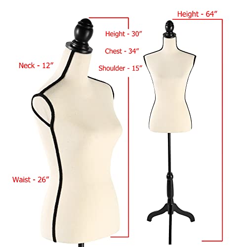 Female Dress Form Mannequin Torso Adjustable Height Mannequin Body With Tripod Stand For Clothing Dress Jewelry Display, Beige #TOP6
