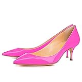 FSJ Women Classic Low Kitten Heel Pointed Closed Toe Pumps Slip On Office Ladies Prom Wedding Dress Basic Shoes Size 4 Fuchsia