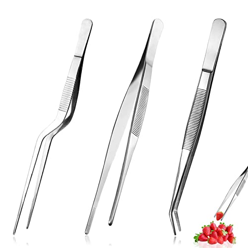 Cuisine en Acier Inoxydable,3 PiècesPince de Cuisine, 16cm Pince de Precision, professionnelle noire pour la cuisine,pour Décorer les Aliments, Cuisiner,...