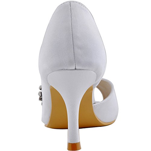ELEGANTPARK Wedding Heels Peep Toe Wedding Shoes for Bride High Heels Rhinestones Bridal Shoes Satin Evening Party Prom… - Image 4