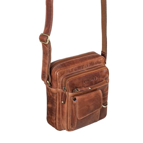 Bolsa de cuero auténtico retro y bolso cruzado hombre piel, bandolera pequeña marrón para iPad 5