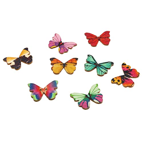 Wooden Buttons Rlecs 100Pcs 2 Holes Multicolor Butterfly Wooden Buttons Handmade Clothing Sewing Scrapbooking Crafts Diy Sewing Buttons #TOP2