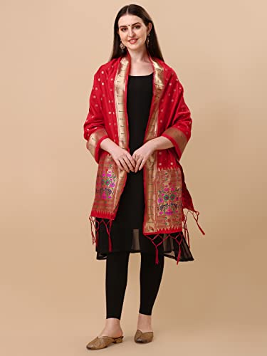 Image of DEVANGI Women's Woven Banarasi Silk Dupatta /Chunni For Women, Floral Print 1 Meter Wide and 2.3 Meter Length Printed Designer Dupatta /Chunni For Girls