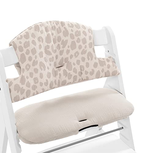 hauck Coussin Chaise Haute Bébé Highchair Pad Select, Compatible avec Chaises Alpha+, Beta+ et Arketa, Antidérapant, Double Rembourrage au Dossier, Facile à Fixer, Mousseline Leo Natural