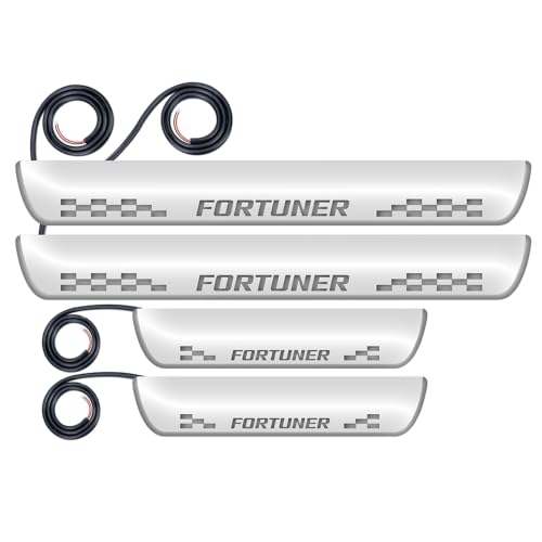 Image of Fabtec Car Door Foot Step Led Sill Plate Compatible with Toyota Fortuner car, Anti-Scratch Reflective Mirror Finish, Blue Light, Set of 4 Pcs (6 Months Warranty)