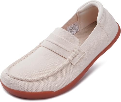 Image of WHITIN Women's Wide Penny Loafers Slip On Barefoot Flats W616 | Breathable Knit Fabric, Soft Skin-Friendly Feel, Lightweight Comfort, Office Work, Travel Days & Everyday Walking