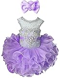 M_RAC Baby Girl's Crystal Jewel Cupcake Pageant Dress Short Ruffles Infant Party Mini Ball Gowns 1 US Lavender