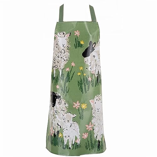 Ulster Weavers 7WLSH61 100% Cotton Wipe Clean Pvc Coating-Eco-Friendly, Made From Recycled Materials-Stylish And Perfect For Every Kitchen, Woolly Sheep, Green Apron cover