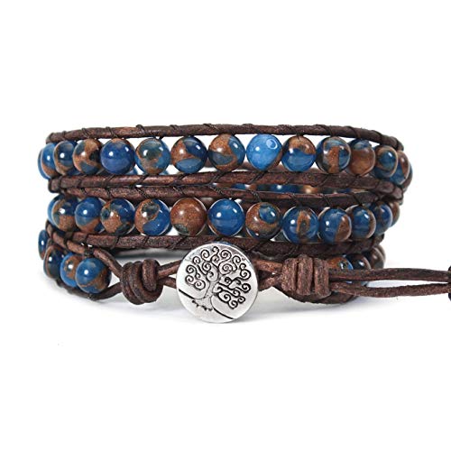 IU 3 (Triple) Leather Wrap Bead Bracelet for Women Boho Braided Bangle Adjustable