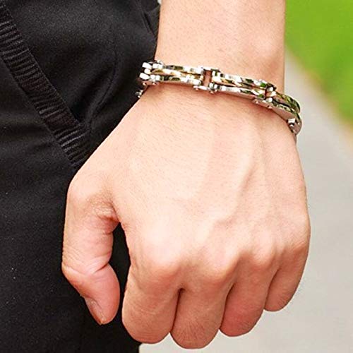 Pulseira de Aço com Filetes Banhados a Ouro 18K