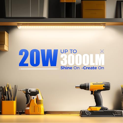 Image of Barrina T8 LED Shop Lights 2FT, 20W 3000LM 3000K, 2 Pack, High Output Tube | 2 Foot Light Bar for Workbench Workshop and Garage, Easy Ceiling Mount, Linkable to 10, Aluminum, V Shape, Clear Cover