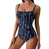 Generisch Figurformendes Badekleid Einteiler mit Druck für Strand Schwimmbad (Navy, M)