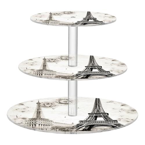 PYBUG The Paris Tower 3 Tier Acrylic Cupcake Stands Tower,Dessert Table Display Set for Tea Party,Wedding,Birthday, Baby Shower
