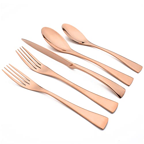 Snplowum 20 piezas espejo pulido 18/10 acero inoxidable lujo cubiertos - servicio para 4 - oro rosa