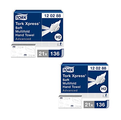 Tork Xpress Multifold Papierhandtücher H2 Advanced weiß - Falthandtücher 2-lagig & saugstark - Handtuchpapier extra weich, reiß- & nassfest (42 Päckchen á 136 Blatt)