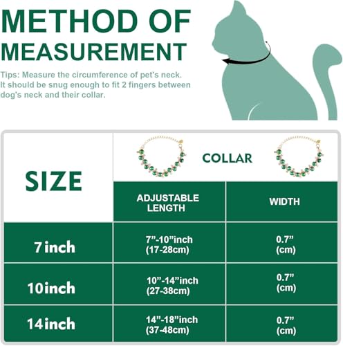 Image of HOWWFALY Dog Collar and Cat Collar Gold Chain Necklace Stainless Steel Adjustable Green Rhinestones Collar with Cute Pet Paw for Small Medium Pets Cats Dogs Kitten Puppy (Green, L)