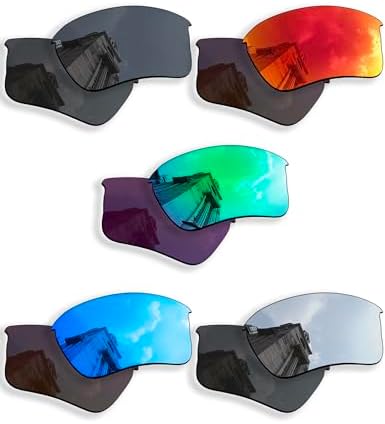 5 Pairs Polarized Replacement Lenses for Oakley Half Jacket 2.0 XL OO9154 Sunglasses, Anti-Scratch and Impact Resistant, Retro Black + Silver + Blue + Fire + Green, One Size