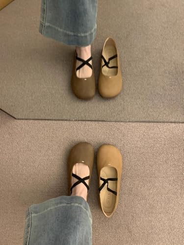 Vintage Ballet Flats Shoes for Women Cute Cross-Strap Round Toe Ballerina Flats Comfortable Low Heel Mary Janes Shoes4