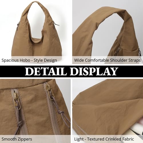 Image of Slouchy Tote Bag for Women Large Nylon Shoulder Bag with Multiple Pockets Crescent Bag Underarm Hobo Bag for Travel Gym