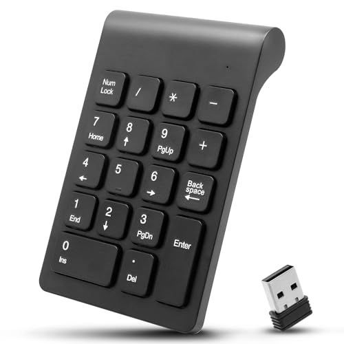 Tsemy Teclado numérico delgado inalámbrico de 2,4 G, ultraportátil, 18 teclas, para ordenador portátil, respuesta rápida, funciones de cálculo completas, compatibilidad Plug and Play