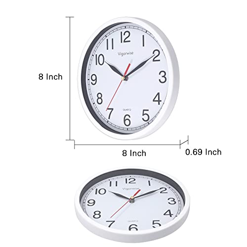 Vigorwise Wall Clock, 8 Inch Silent Sweep Movement Accurate Small Clocks Kitchen/Living Room/Bedroom/Office/School/Classroom Decoration - Image 3