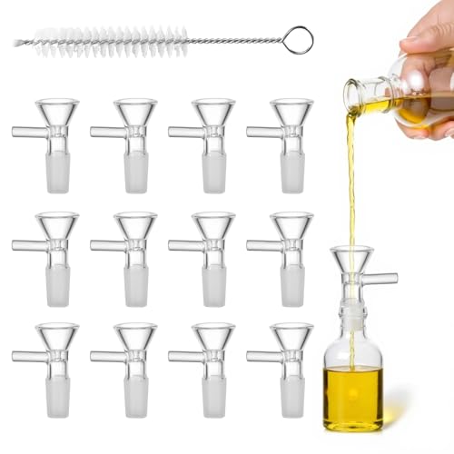 12-Pack Glass Funnel with Handle Ergonomic Design Mini Funnel for Easy Pouring Thick Spill-Resistant Glass Funnels for Liquids & Oils Includes Cleaning Brushes Perfect for Kitchen & DIY Use