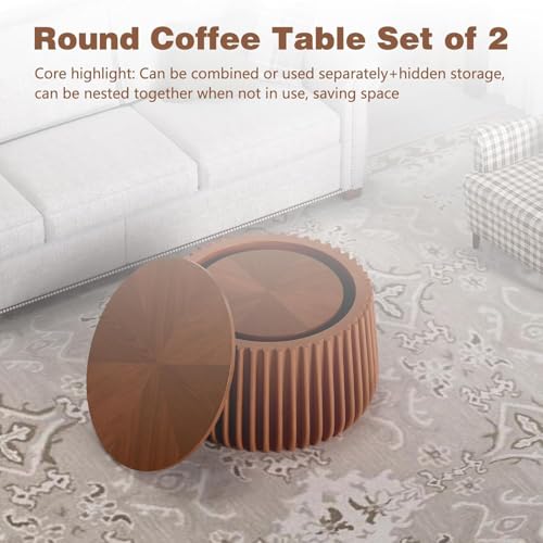 Table basse ronde cannelée gain de place : ensemble de 2 tables avec coffre - 6