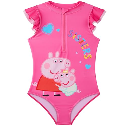 Image of Get Trend Peppa Pig Girls Swimming Costume 2-6 Yrs, One Piece Kids Bathing Swim Suit, Front Zip-Up Beach Pool Swimwear Accessories (3-4 Years, Pink Peppa Pig)