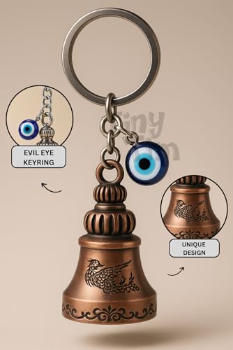 Image of Tiny Tim Guardian Bell with Evil Eye Charm - Protective Motorcycle & Car Accessory - Tibetan-Inspired Design - Wards Off Negative Energy - Ideal Gift for Bikers & Travelers