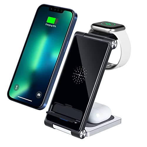 Wireless Charger, 3 in 1 Foldable Charging Station Compatible with Apple Watch SE/6/5/4/3/2, Airpods Pro/2, Wireless Charging Stand for iPhone 13/13 Pro/13 Pro Max/12/12 Pro/11,Samsung Phone