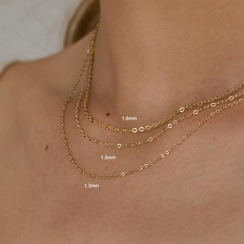14K Gold Chain Necklace, Dainty Sparkle Cable Link Chain 1.3mm/1.5mm/1.8mm, 16-24 Inches for Women Men, Hypoallergenic, Non-Tarnish, Elegant Layering Minimalist Jewelry3