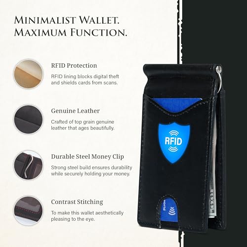 Image of ROGUE WALLET Genuine Leather Minimalist Wallets - RFID Blocking with Money Clip - Interior & Exterior Card Pockets & More - Gift for Men (Red Line)