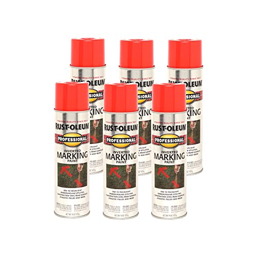Image of Rust-Oleum 2558838-6PK Professional Inverted Marking Spray Paint, Fluorescent Red-Orange, 15 Ounce (Pack of 6)
