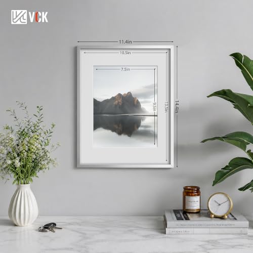 Image of VCK 11x14 Picture Frame Silver Metal, Real Glass, 8x10 Mat, 6 Pack for Arts