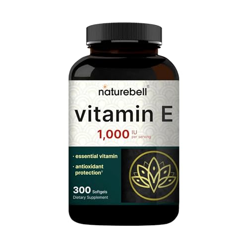 NatureBell Vitamin E 1,000 IU Per Serving - 300 Softgels - Antioxidant Supplement for Skin, Heart & Brain Health Support - High Bioavailability* - Gluten-Free & Non-GMO